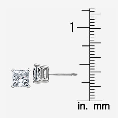 1 3/8 CT. T.W. White Moissanite 14K White Gold 5mm Square Stud Earrings