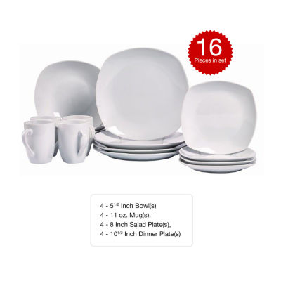 Tabletops Unlimited® Quinto White Porcelain Square 16-pc. Dinnerware Set