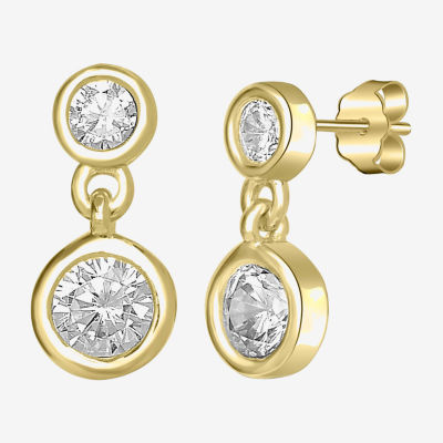 Silver Treasures Delicates Cubic Zirconia 14K Gold Over Brass Circle Drop Earrings