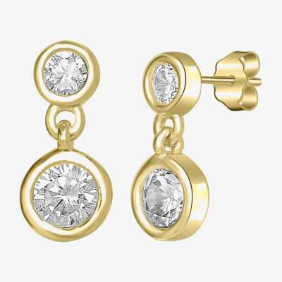 Silver Treasures Delicates Womens Cubic Zirconia 14K Gold Over Brass Circle Drop Earrings