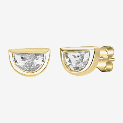 Silver Treasures Delicates Semi Circle Cubic Zirconia 14K Gold Over Brass 6.4mm Stud Earrings