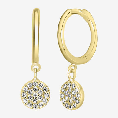 Silver Treasures Charm Drop Cubic Zirconia 14K Gold Over Brass Hoop Earrings
