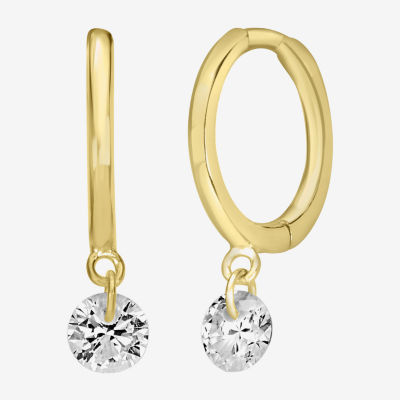 Silver Treasures Delicates Crystal Drop Cubic Zirconia 14K Gold Over Brass Hoop Earrings