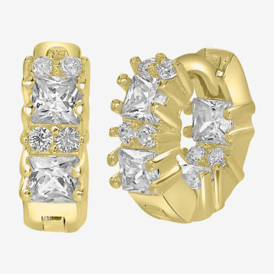 Silver Treasures Delicates Baguette Cubic Zirconia 14K Gold Over Brass Round Hoop Earrings