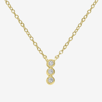 Silver Treasures 3 Stone Cubic Zirconia 14K Gold Over Brass 18 Inch Cable Bar Pendant Necklace