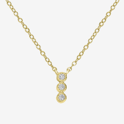 Silver Treasures Delicates 3 Stone Cubic Zirconia 14K Gold Over Brass 18 Inch Cable Bar Pendant Necklace