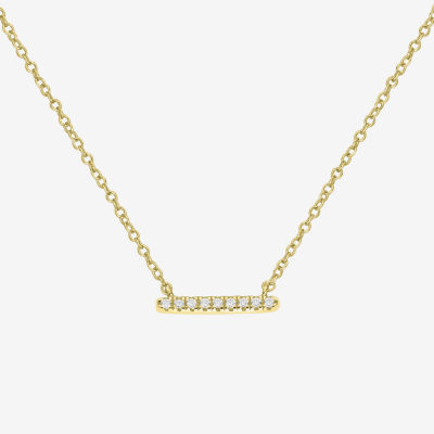 Silver Treasures Delicates Horizontal Cubic Zirconia 14K Gold Over Brass 16 Inch Cable Bar Pendant Necklace