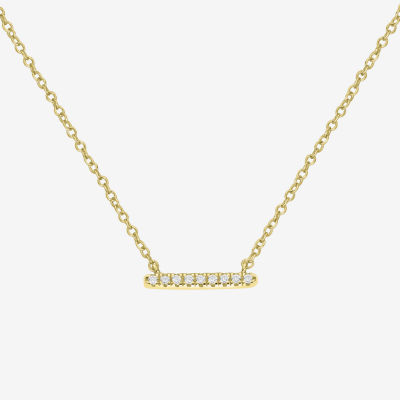 Silver Treasures Delicates Horizontal Womens Cubic Zirconia 14K Gold Over Brass Bar 16 Inch Pendant Necklace