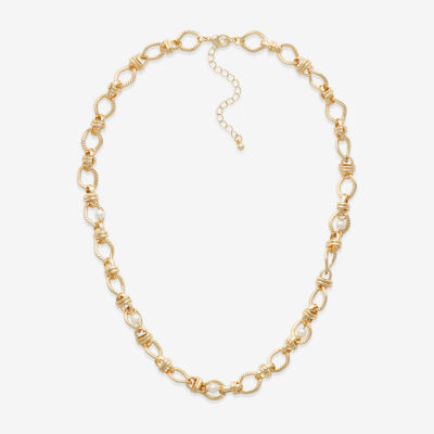 Bold Elements Gold Tone Simulated Pearl Stainless Steel 18 Inch Chain Necklace