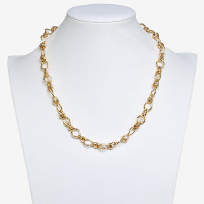 Bold Elements Gold Tone Simulated Pearl Stainless Steel 18 Inch Chain Necklace