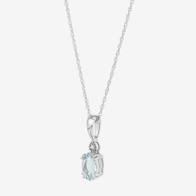 Womens Diamond Accent Genuine Blue Aquamarine 10K White Gold Oval Pendant Necklaces