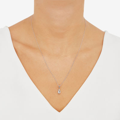 Womens Diamond Accent Genuine Blue Aquamarine 10K White Gold Oval Pendant Necklaces