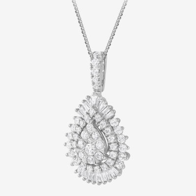 (G / Si2) Womens 2 CT. T.W. Lab Grown White Diamond 14K White Gold Pear Pendant Necklace