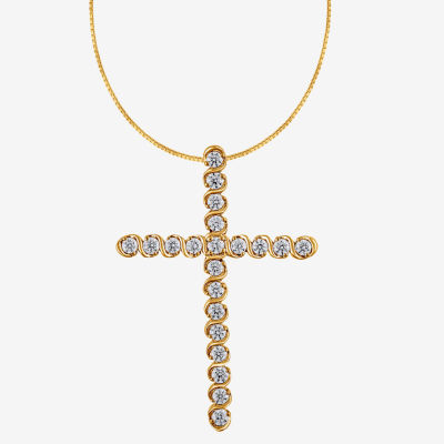 (G / Si2) Womens 1/2 CT. T.W. Lab Grown White Diamond 14K Gold Cross Pendant Necklace