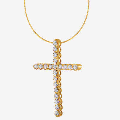 (G / Si2) Womens 1/2 CT. T.W. Lab Grown White Diamond 14K Gold Cross Pendant Necklace
