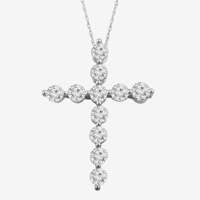 (G / Si2) Womens 1/2 CT. T.W. Lab Grown White Diamond 14K White Gold Cross Pendant Necklace