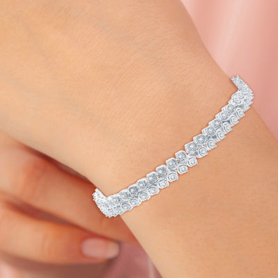 (H-I / I1) Womens 1 CT. T.W. Lab Grown White Diamond Sterling Silver 7.5 Inch Tennis Bracelet
