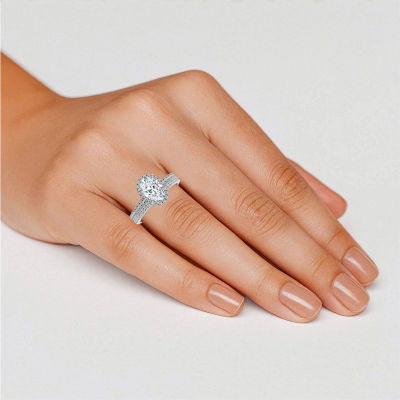 Signature By Modern Bride (F / Vs2) Womens 3 3/4 CT. T.W. Lab Grown White Diamond 10K Gold Oval Side Stone Halo Bridal Set