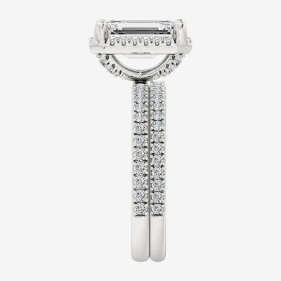Signature By Modern Bride (F / Vs2) Womens / CT. T.W. Lab Grown White Diamond 10K Gold Side Stone Halo Bridal Set