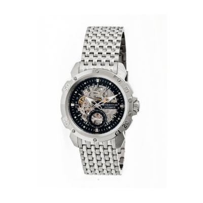 Heritor Automatic Carter Mens Skeleton Dial Bracelet Watch-Silver Tone/Black Watch