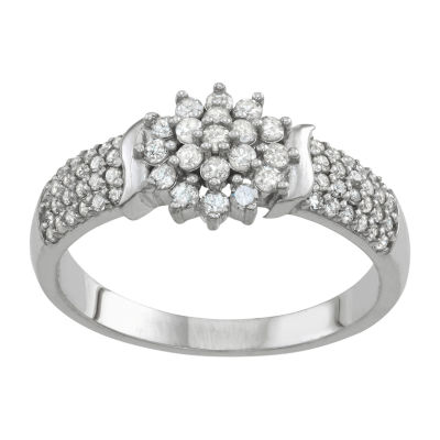 Womens 1/2 CT. T.W. Natural White Diamond Sterling Silver Cocktail Ring