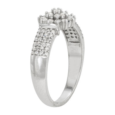 Womens 1/2 CT. T.W. Natural White Diamond Sterling Silver Cocktail Ring