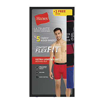Hanes Ultimate Comfort Flex Fit Ultra Lightweight Bonus Pack Mens 5 Pack  Boxer Briefs, Color: Black Red Blue - JCPenney