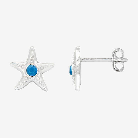 Itsy Bitsy Starfish Simulated Turquoise Sterling Silver 9.3mm Stud Earrings