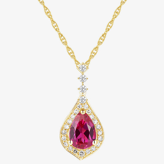 Womens Lab Created Red Ruby 14K Gold Over Silver Pendant Necklace