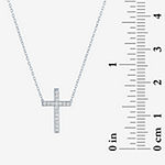 Diamond Addiction Womens 1/10 CT. T.W. Genuine White Diamond 10K White Gold Cross Pendant Necklace