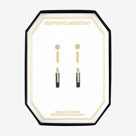 Diamond Addiction Diamond Accent Genuine White Diamond 14K Gold Over Silver 3 Pair Earring Set