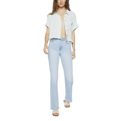 Forever 21 Juniors Womens Short Sleeve Regular Fit Button-Down Shirt