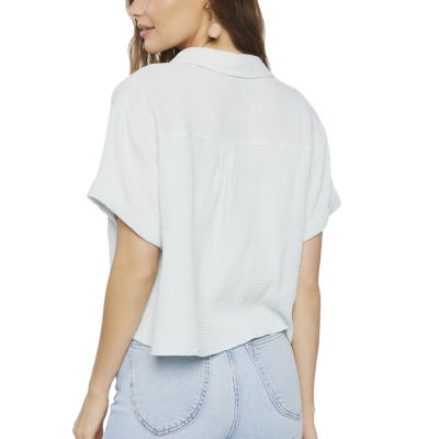 Forever 21 Juniors Womens Short Sleeve Regular Fit Button-Down Shirt