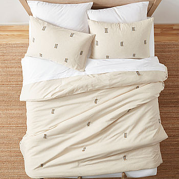 Veranda Faux Linen Floral Comforter Set Bedding