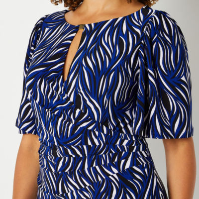 Black Label by Evan-Picone Womens Short Sleeve Waves Sheath Dress