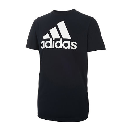 adidas Big Boys Crew Neck Short Sleeve Graphic T-Shirt, M (10-12) Husky, Black
