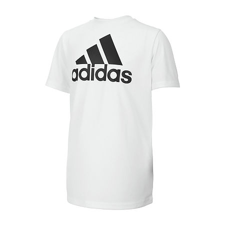 adidas Big Boys Crew Neck Short Sleeve Graphic T-Shirt, Medium (10-12), White