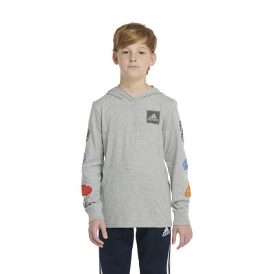 adidas Big Boys Hooded Long Sleeve Graphic T-Shirt