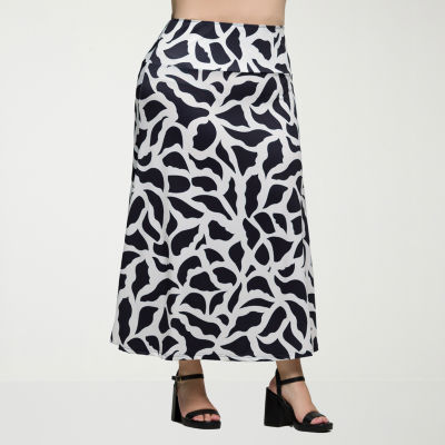 24seven Comfort Apparel Womens Mid Rise Long Plus A-Line Skirt