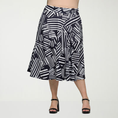 24seven Comfort Apparel Womens Mid Rise Midi A-Line Skirt-Plus