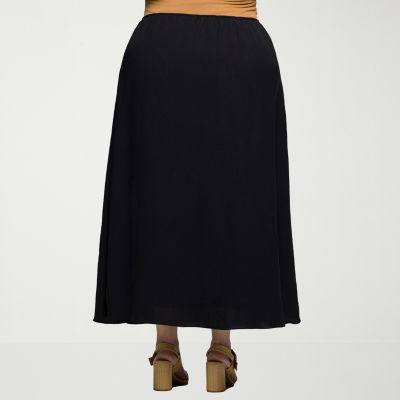 24seven Comfort Apparel Womens Mid Rise Long A-Line Skirt-Plus