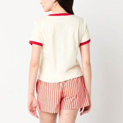 Womens Juniors Crew Neck Short Sleeve Fitted Mickey and Friends Graphic T-Shirt