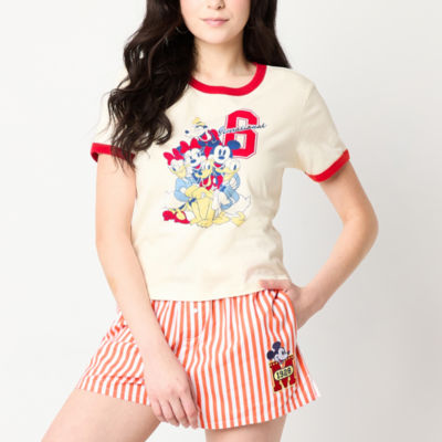 Juniors Womens Crew Neck Short Sleeve Mickey and Friends Graphic T-Shirt