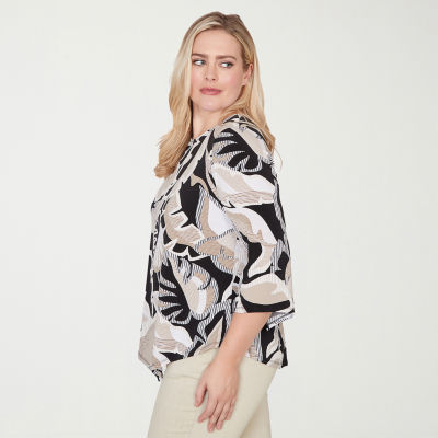 Alfred Dunner Detail Driven Womens Crew Neck 3/4 Sleeve T-Shirt