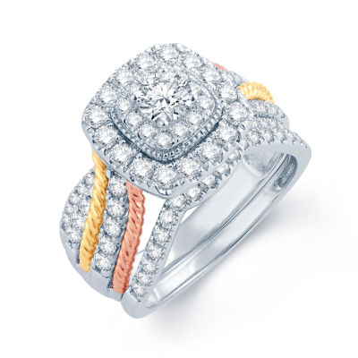 1 1/2 CT.T.W. Natural Diamond 14K White, Yellow & Rose Gold Engagement Ring 
