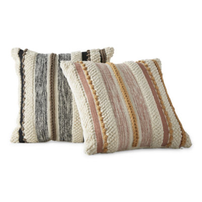 Dellana 23x23 Striped Natural Square Throw Pillow