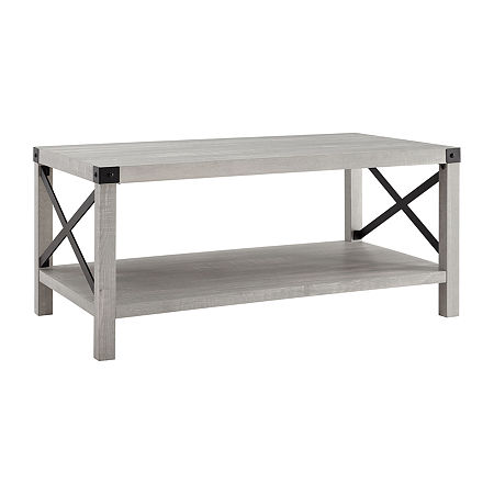 Metal X Rustic Wood Coffee Table, One Size, Gray