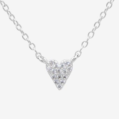 Itsy Bitsy Cubic Zirconia Sterling Silver 16 Inch Cable Heart Pendant Necklace