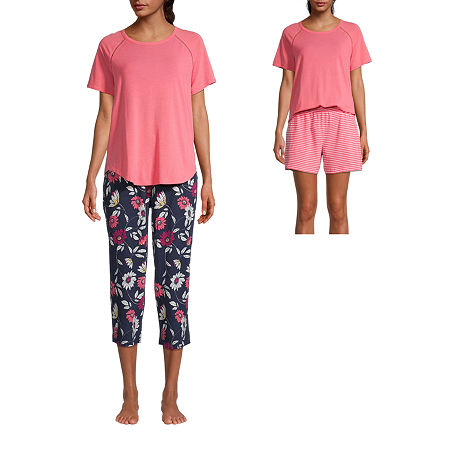 Liz Claiborne Womens 3-pc. Short and Capri Pajama Set, Small , Orange