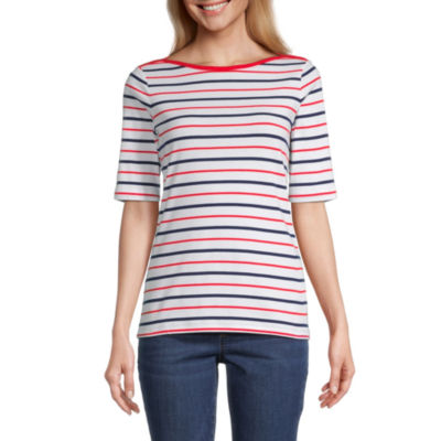 St. John's Bay Womens Boat Neck Elbow Sleeve T-Shirt